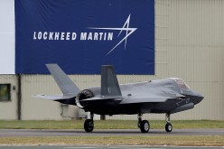 A RAF Lockheed Martin F-35B fighter jet taxis along a runway after landing at the Royal International Air Tattoo at Fairford, Britain