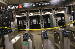 Tape warns commuters not to enter a closed subway station at 28th street, which was heavily flooded when the remnants of Tropical Storm Ida brought drenching rain and the threat of flash floods to parts of the northern mid-Atlantic,