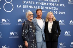 Director Jane Campion, actors Benedict Cumberbatch and Kirsten Dunst pose during the 78th Venice International Film Festival, in Venice, Italy,