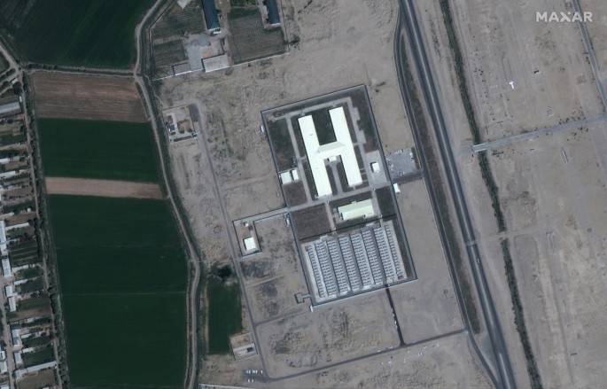 An August 29, 2021 satellite image shows the Uzbek camp, located just across the border from Afghanistan, which holds U.S.-trained Afghan pilots and other personnel. 