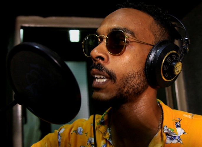 Mohab Kabashy, also called "MO3', a 26-year-old Sudanese rapper and member of the band "Procedures" works at a recording studio in Khartoum, Sudan