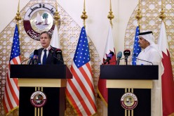U.S. Secretary of State Antony Blinken and Qatari Deputy Prime Minister and Foreign Minister Mohammed bin Abdulrahman Al Thani hold a joint news conference at the Ministry of Foreign Affairs in Doha, 