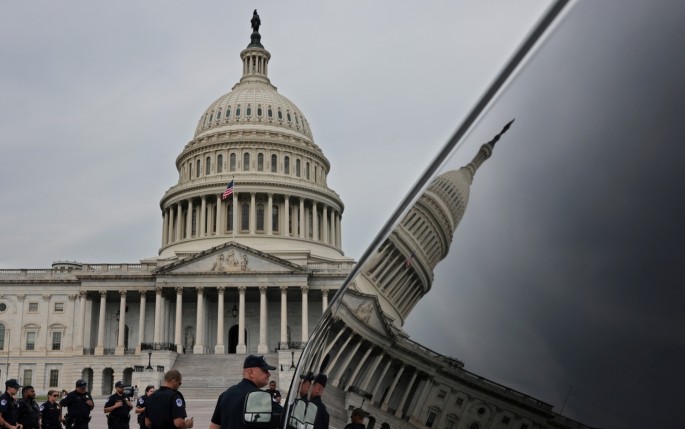 U.S. Capitol police attend a morning briefing outside the U.S. Capitol in Washington, U.S.,