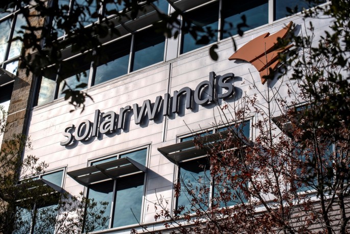 The SolarWinds logo is seen outside its headquarters in Austin, Texas, U.S.,
