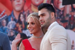 Britney Spears and Sam Asghari pose at the premiere of 