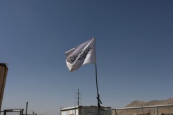 The flag of the Islamic Emirate of Afghanistan (Taliban) is raised at the military airfield in Kabul, Afghanistan,