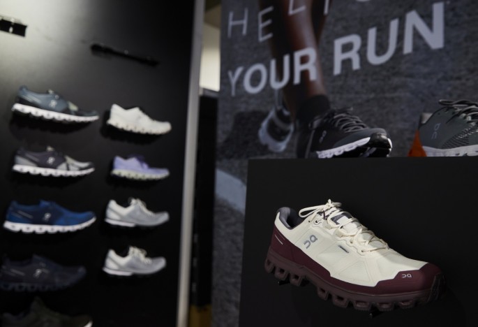 Shoes by ON (Run on Clouds), a shoemaker backed by Swiss tennis player Roger Federer, are pictured in the Swiss Sport Style shop ahead of the Initial Public Offering (IPO), in Lausanne, Switzerland,
