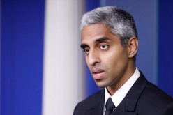 United States Surgeon General Vivek Murthy delivers remarks during a news conference with White House Press Secretary Jen Psaki at the White House in Washington, U.S.