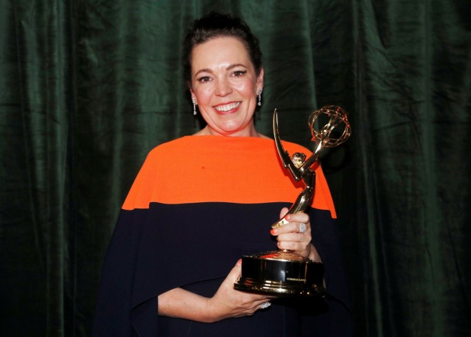 Olivia Colman poses with her Emmy award for Outstanding Lead Actress in a Drama Series, backstage at the Netflix UK Primetime Emmy for "The Crown", in London, Britain,