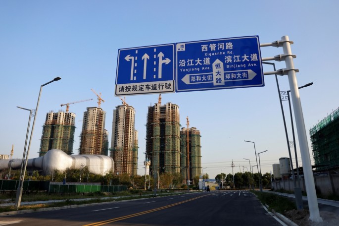 Residential buildings under construction are seen at Evergrande Cultural Tourism City, a project developed by China Evergrande Group, in Suzhou's Taicang, Jiangsu province,