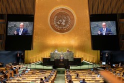 Israel’s prime minister Naftali Bennett addresses the 76th Session of the United Nations General Assembly, at the U.N. headquarters in New York, U.S.