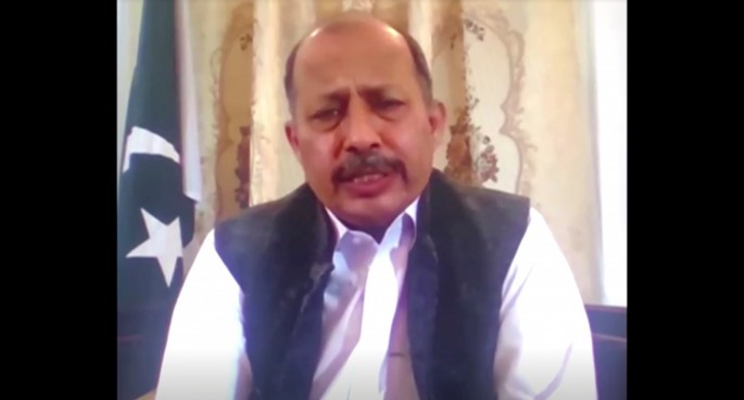 Pakistan’s Ambassador to Afghanistan, Mansoor Ahmad Khan, speaks during a discussion, in this screen grab taken from a video, in Kabul, Afghanistan