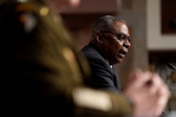 U.S. Defense Secretary Lloyd Austin speaks during a Senate Armed Services Committee hearing on the conclusion of military operations in Afghanistan and plans for future counterterrorism operations, on Capitol Hill in Washington, U.S.