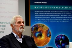 German Klaus Hasselmann looks on as he attends the media after winning the 2021 Nobel Prize in Physics at the Max Planck Institute in Hamburg, Germany,