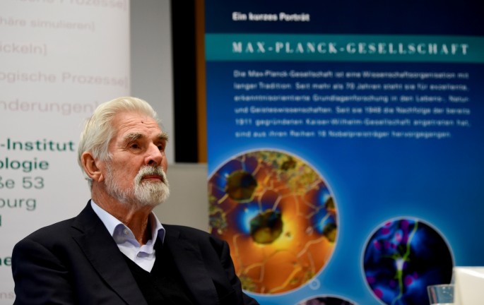 German Klaus Hasselmann looks on as he attends the media after winning the 2021 Nobel Prize in Physics at the Max Planck Institute in Hamburg, Germany,