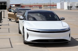 People test drive Dream Edition P and Dream Edition R electric vehicles at the Lucid Motors plant in Casa Grande, Arizona, U.S