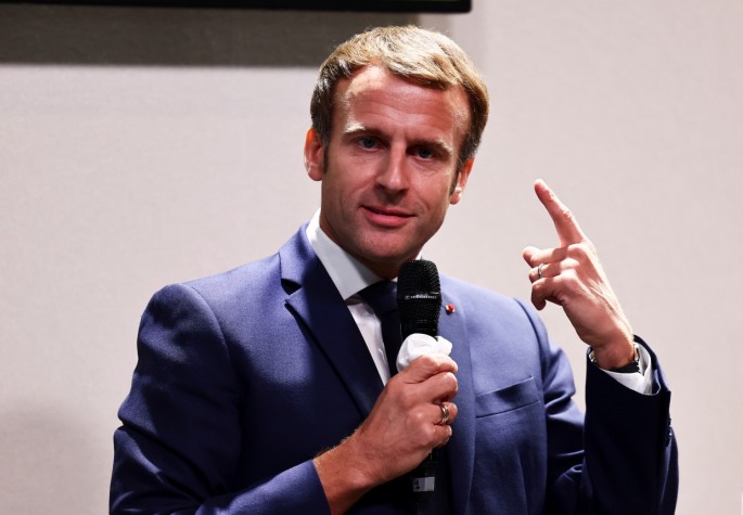 French President Emmanuel Macron speaks about restitutions of African heritage during a conference at the Benin stand at the New Africa-France 2021 Summit in Montpellier, France,