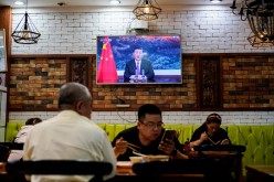 Chinese President Xi Jinping speaks via video link at the opening ceremony of the 2021 China International Fair for Trade in Services (CIFTIS) held in Beijing, at a restaurant in Shanghai, China