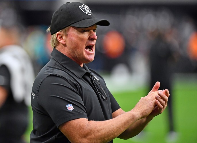 Las Vegas Raiders' head coach Jon Gruden is pictured before the start of a game against the Chicago Bears at Allegiant Stadium in Paradise, Nevada, U.S.
