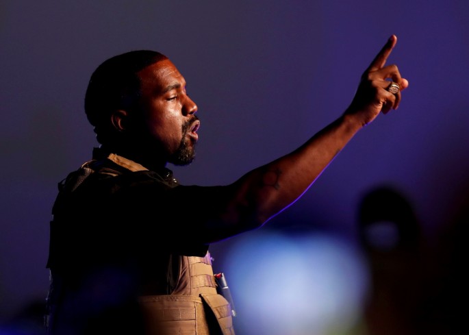 Rapper Kanye West makes a point as he holds his first rally in support of his presidential bid in North Charleston, South Carolina, U.S.