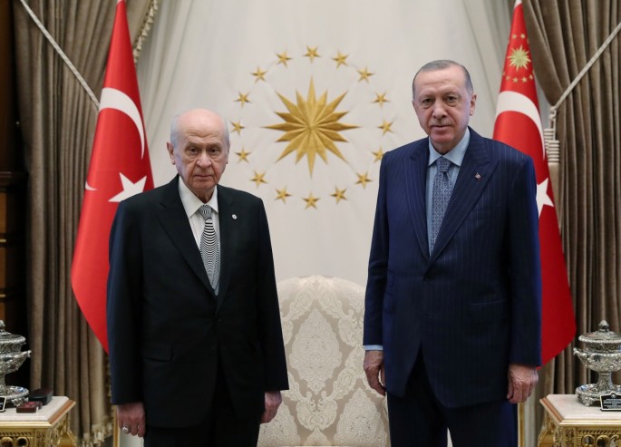 Turkish President Tayyip Erdogan meets Devlet Bahceli, leader of the Nationalist Movement Party (MHP), in Ankara, Turkey,