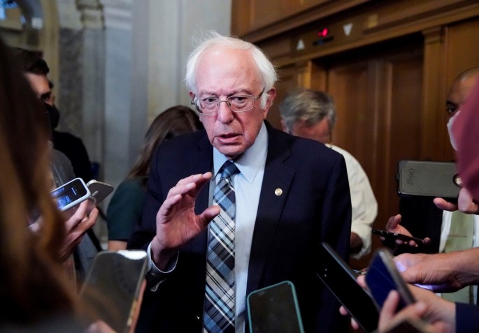 U.S. Senator Bernie Sanders (I-VT) speaks to reporters after a meeting with White House officials at the U.S. Capitol