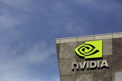 The logo of technology company Nvidia is seen at its headquarters in Santa Clara, California