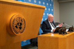 Russian U.N. Ambassador Vassily Nebenzia speaks during a news conference at the United Nations Headquarters in New York, U.S.