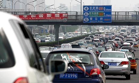 A traffic jam in China, where the population loves cars.