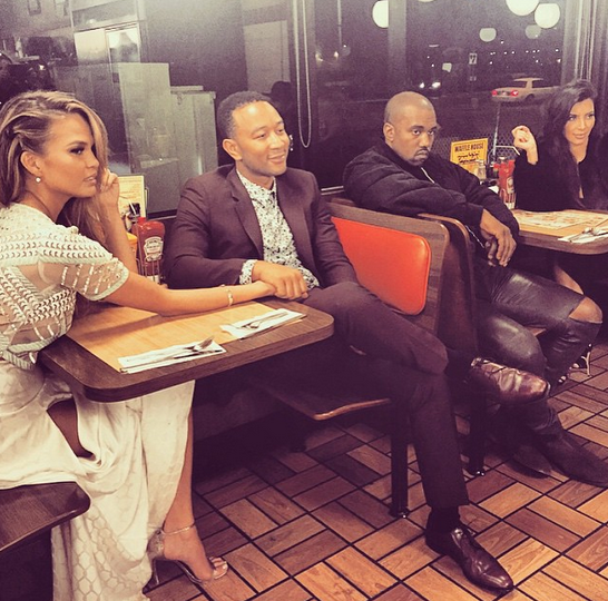 Chrissy Teigen, John Legend, Kanye West and Kim Kardashian went to a Waffle House after a Super Bowl party concert.