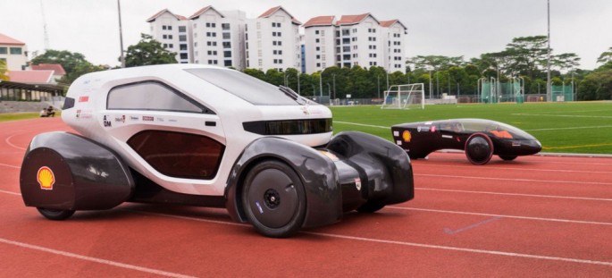 The NTU Venture 8 is a solar electric car mounted on a carbon-fiber single-shell chassis with a 3D-printed body shell.