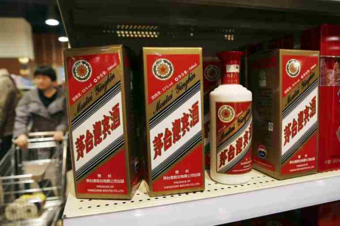 Moutai liquors on a shelf at a supermaket in Xuchang, Henan Province. Health authorities are debating whether to permit gold flakes to be added to baijiu.