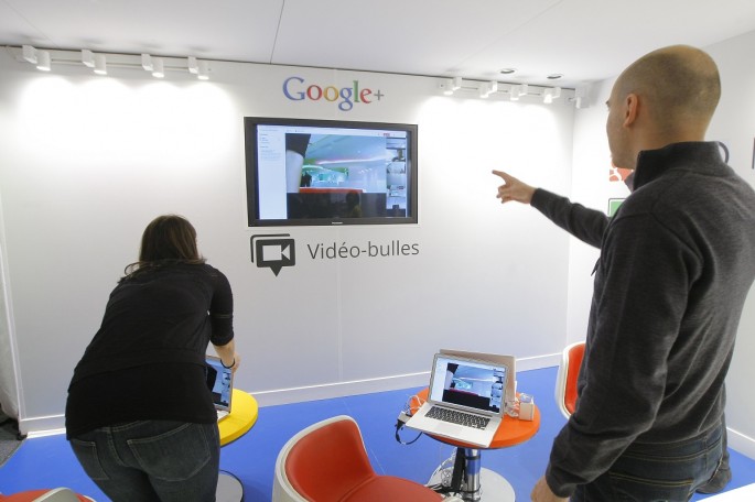A video hangouts stand is pictured at the new headquarters of Google France 