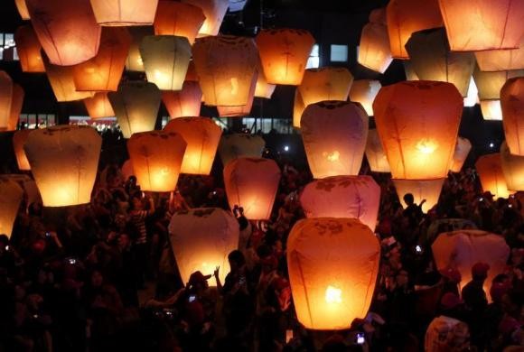 Sky lanterns for the traditional Chinese Lantern Festival.