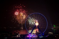 A fireworks show was held near the observation wheel in Hong Kong on Jan. 1, 2015.