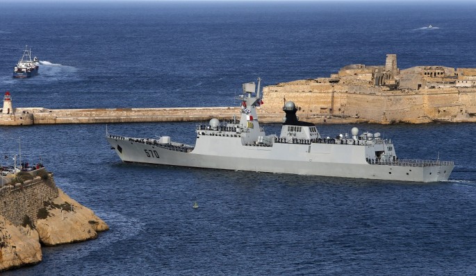 The Chinese Navy frigate Huangshan leaves Valletta's Grand Harbour, March 30, 2013.