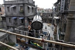 A film crew works in China's biggest studio set in Shanghai.
