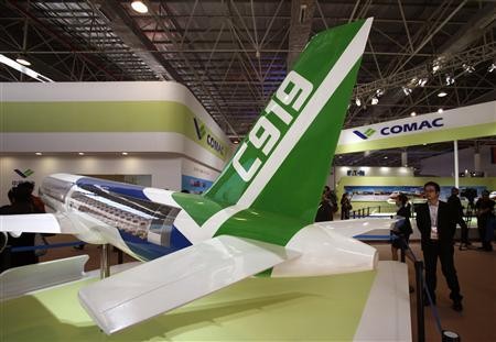 A model of the Comac C919 passenger plane