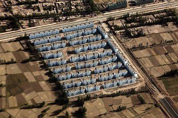 Rows of apartment buildings being constructed in Xinjiang.