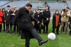 President Xi Jinping, an avid soccer fan, shows off some kicks.