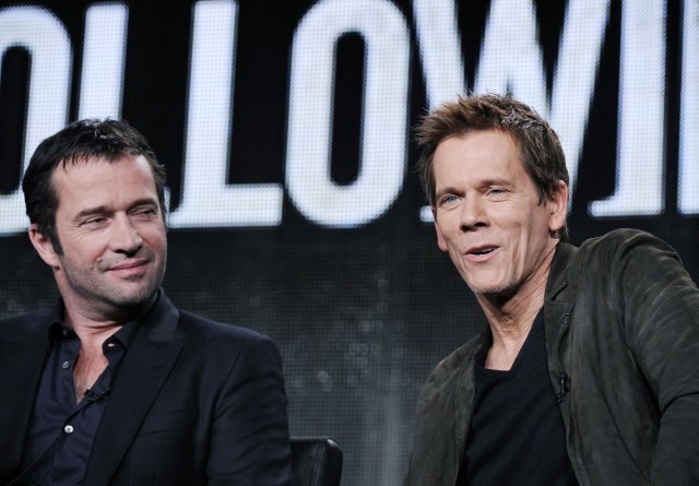 Actors James Purefoy (L) and Kevin Bacon from "The Following"