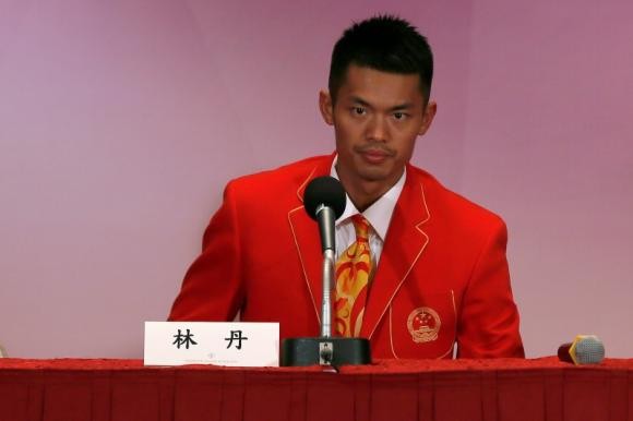 China's badminton player Lin Dan at a news conference in 2012.