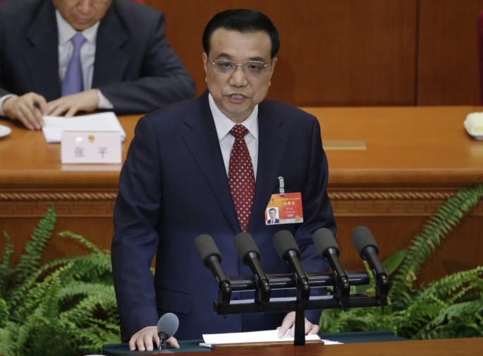 Chinese Premier Li Keqiang speaks during a session of the National People's Congress at the Great Hall of the People in Beijing on March 5. 