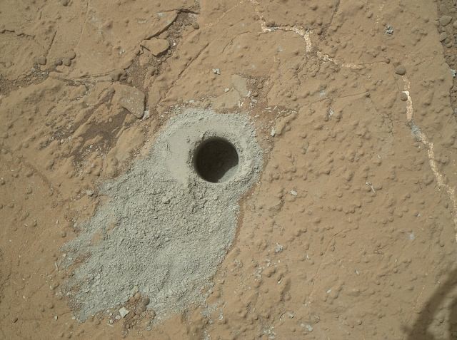 NASA's Mars rover Curiosity's hole drilled into a rock target, "Cumberland"