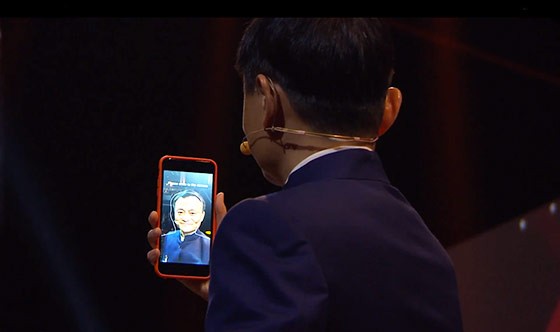 Alibaba's Jack Ma demonstrates "Smile to Pay" at the CeBIT trade fair in Hannover, Germany.