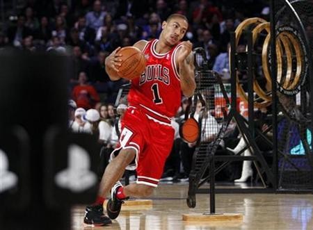 Chicago Bulls' Derrick Rose participates in a skills challenge contest during the NBA All-Star break