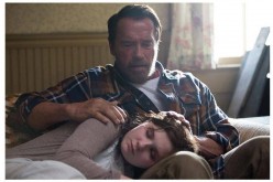 A still from the movie Maggie, With Arnold Schwarzenegger and Abigail Breslin