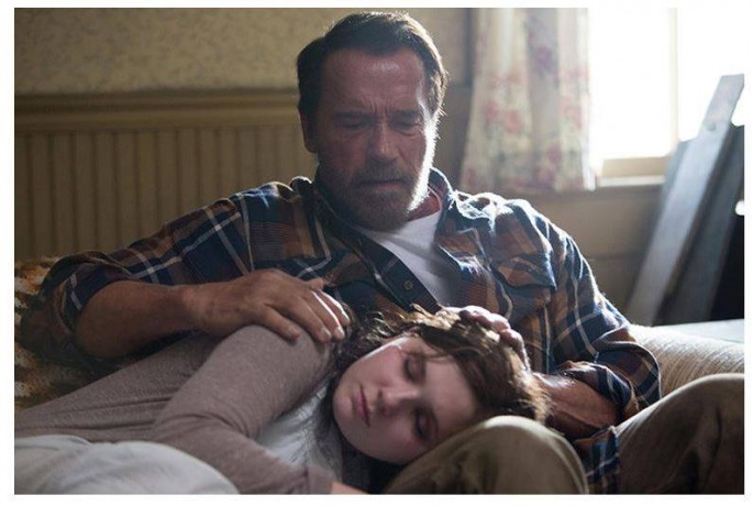 A still from the movie Maggie, With Arnold Schwarzenegger and Abigail Breslin