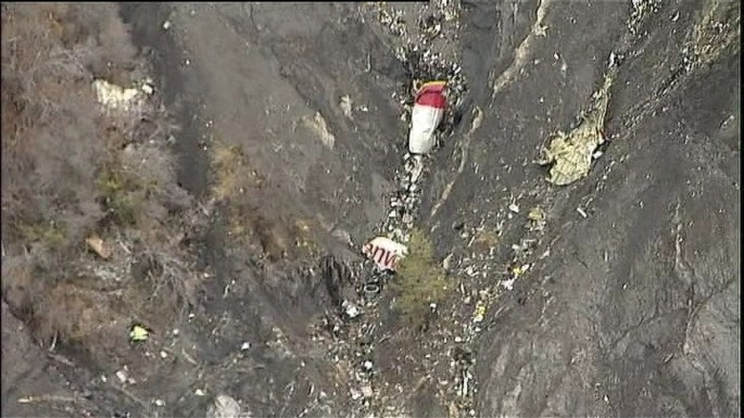 Debris from an Airbus A320 is seen in the mountains, near Seyne-les-Alpes