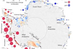 Map showing accelerating melt of Antarctic ice shelves